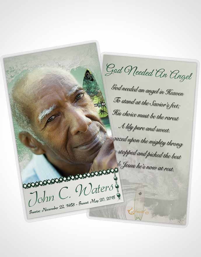 Funeral Prayer Card Template Surfers Paradise Emerald Waves