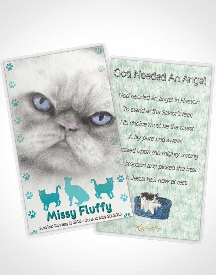 Funeral Thank You Card Template Turquoise Fluffy Cat