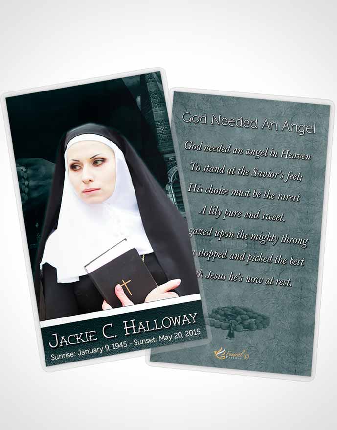 Funeral Prayer Card Template Turquoise Heavenly Nun