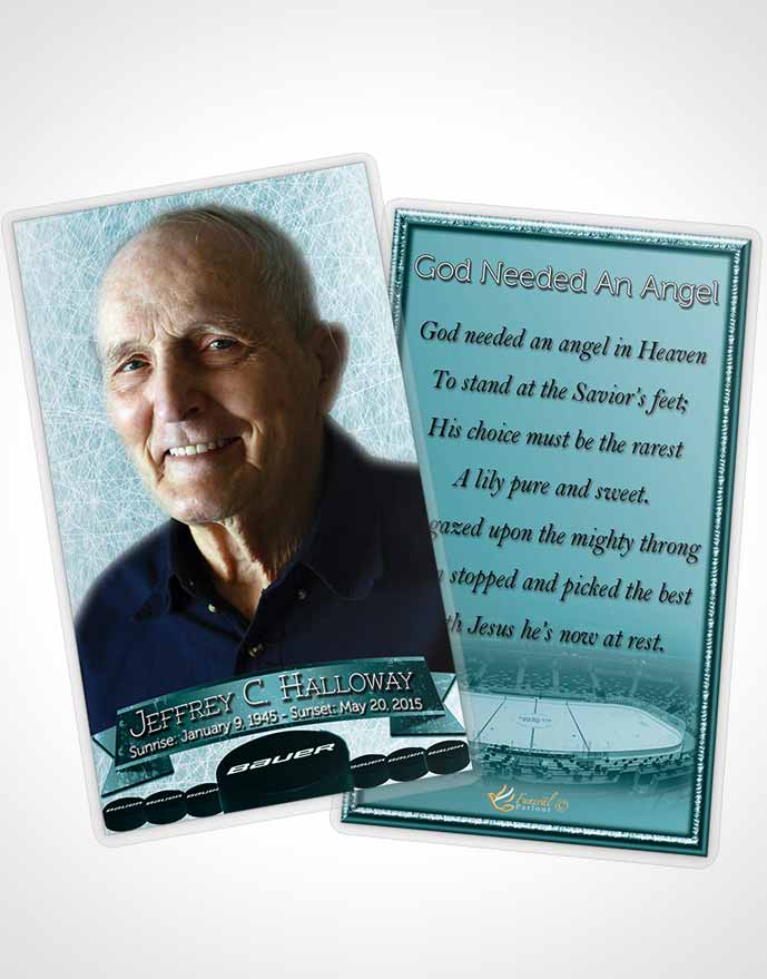 Funeral Prayer Card Template Turquoise Hockey Star