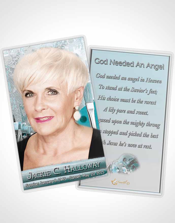 Funeral Prayer Card Template Turquoise Ocean Painters Paradise