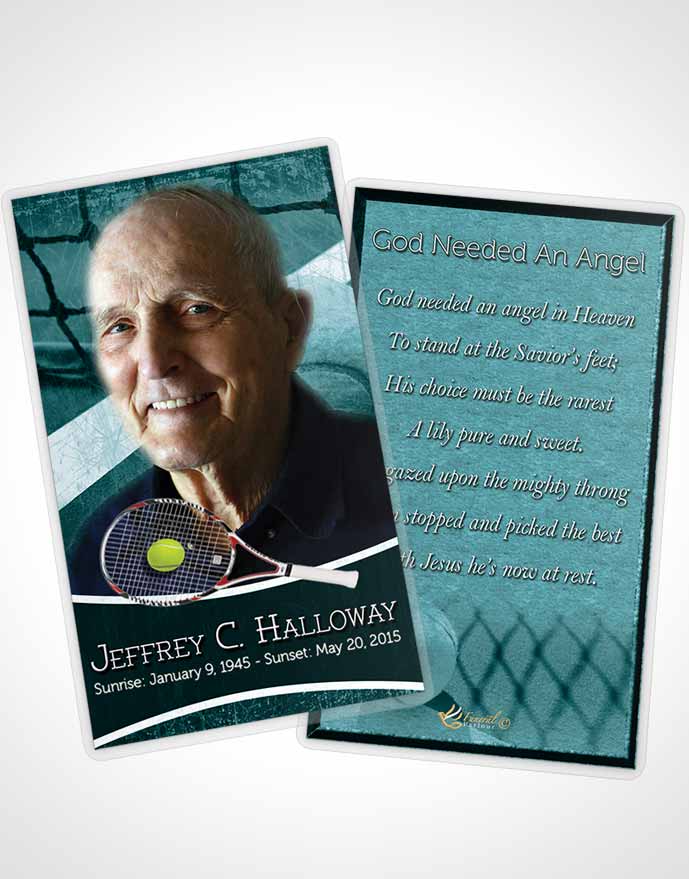 Funeral Prayer Card Template Turquoise Serenity Tennis Star