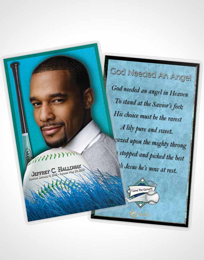 Funeral Prayer Card Template Turquoise Sky Baseball Star Light
