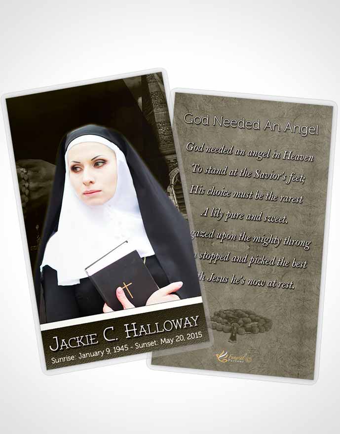Funeral Prayer Card Template Vintage Heavenly Nun