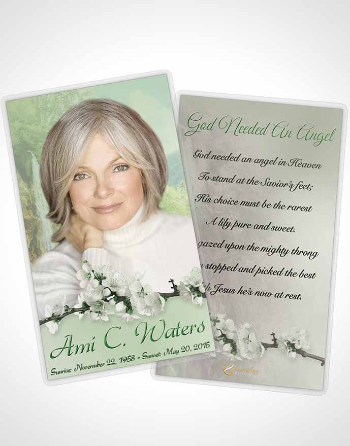Funeral Prayer Card Template Waterfall Heaven Emerald Glow