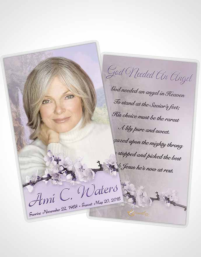 Funeral Prayer Card Template Waterfall Heaven Lavender Honor