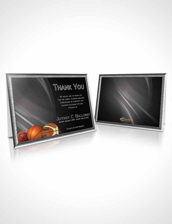 Funeral Thank You Card Template Black and White Basketball Lover Dark
