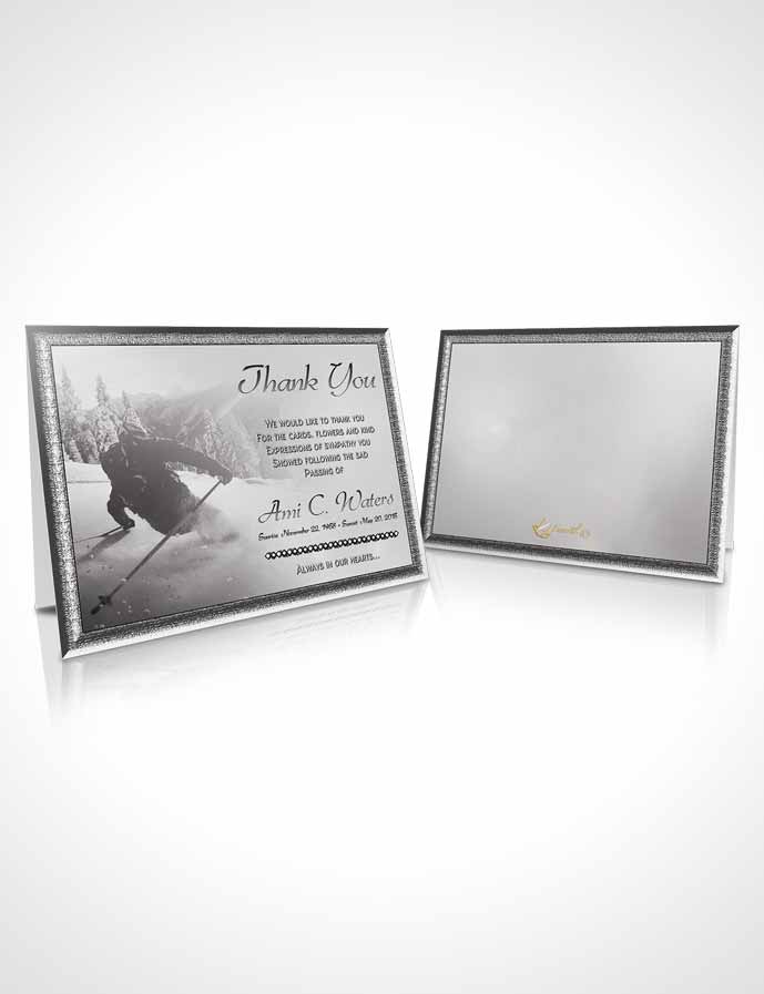 Funeral Thank You Card Template Black and White Downhill Skiing