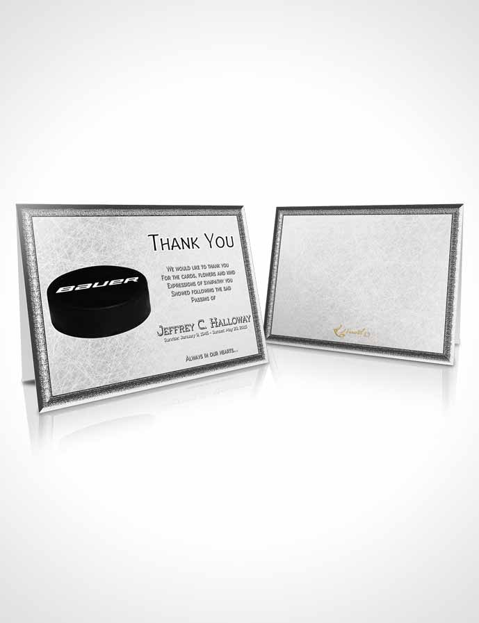 Funeral Thank You Card Template Black and White Hockey Star
