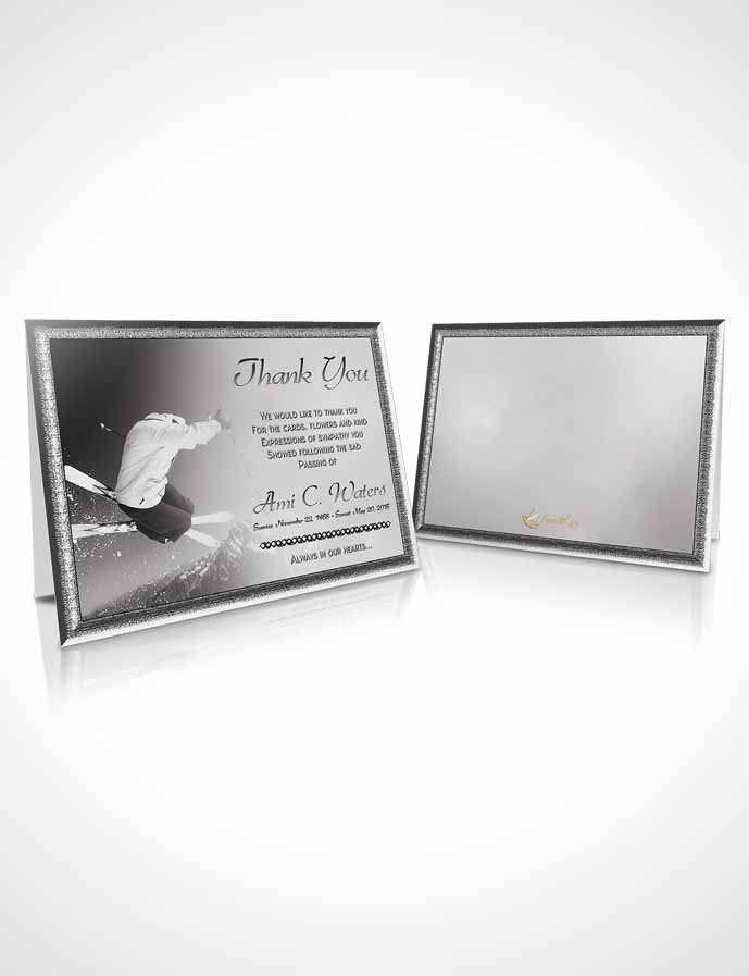 Funeral Thank You Card Template Black and White Ski Jumping