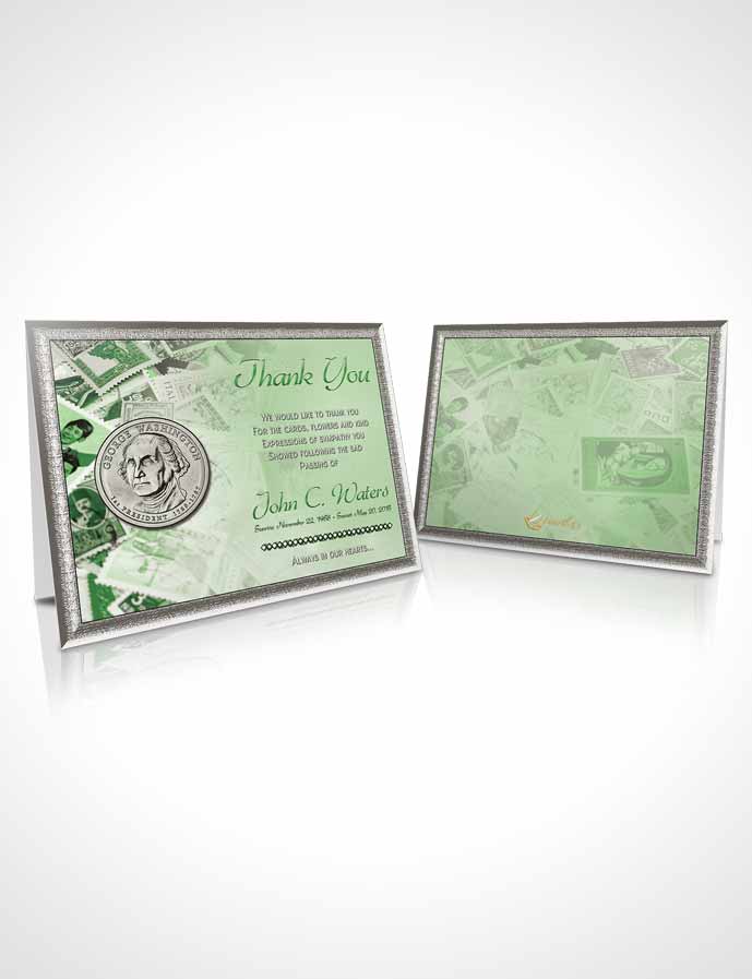 Funeral Thank You Card Template Collecting Stamps and Coins Emerald Glow