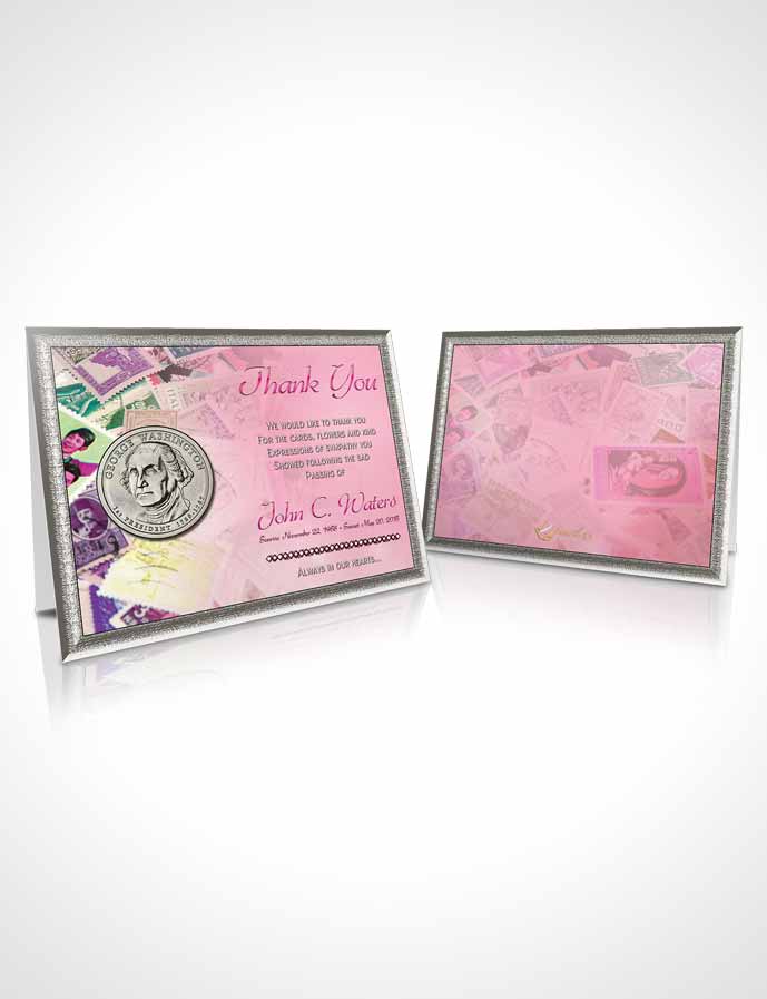 Funeral Thank You Card Template Collecting Stamps and Coins Pink Lust