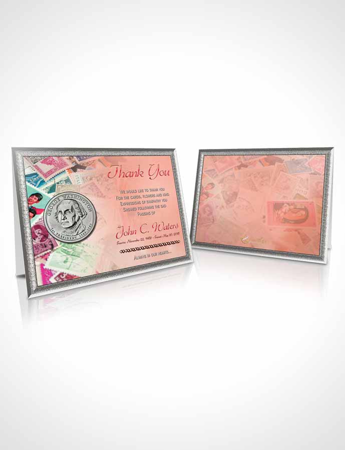 Funeral Thank You Card Template Collecting Stamps and Coins Ruby Sunset
