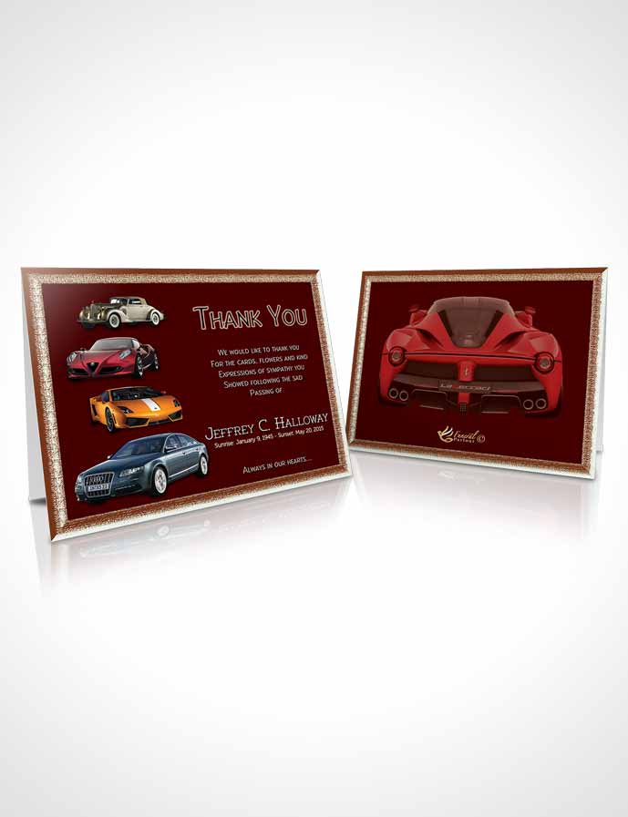 Funeral Thank You Card Template Ruby Red Car Enthusiast