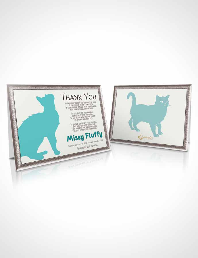 Funeral Thank You Card Template Turquoise Fluffy Cat