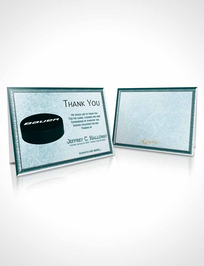 Funeral Thank You Card Template Turquoise Hockey Star