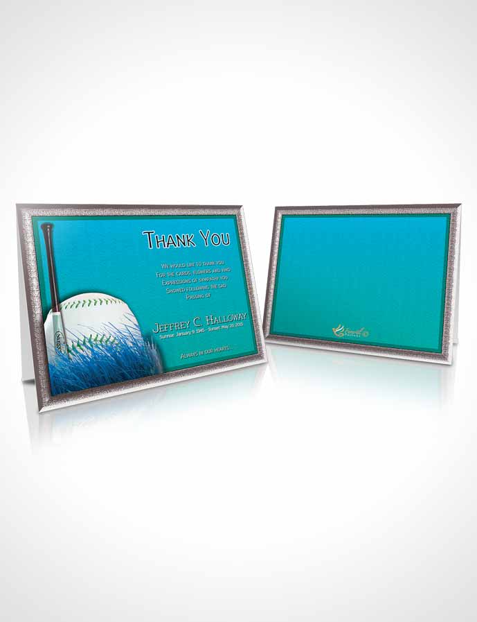 Funeral Thank You Card Template Turquoise Sky Baseball Star Dark