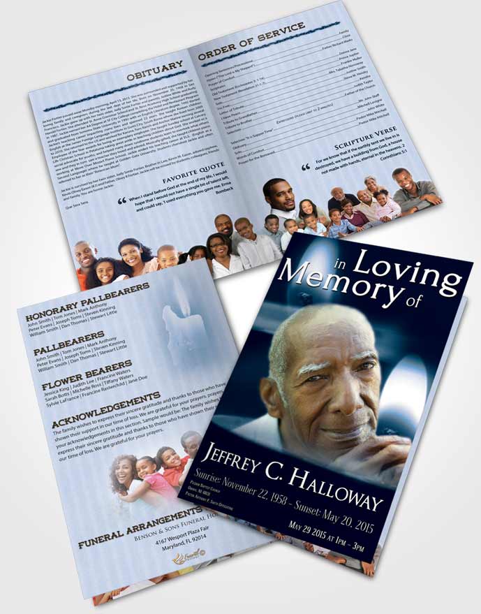 Bifold Order Of Service Obituary Template Brochure Blue Heaven Candle Light