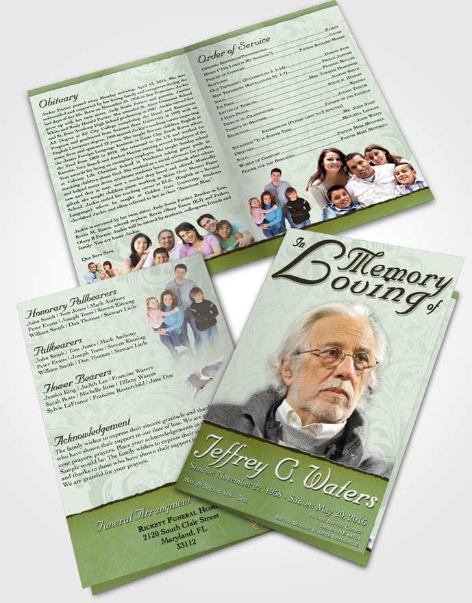 Bifold Order Of Service Obituary Template Brochure Emerald Destiny