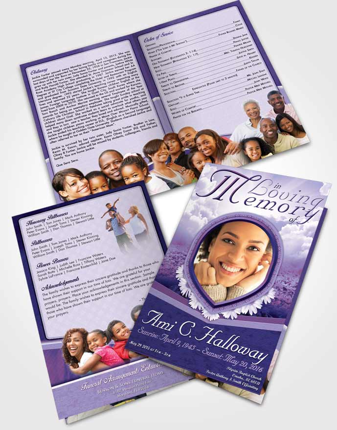 Bifold Order Of Service Obituary Template Brochure Lavender Splendor