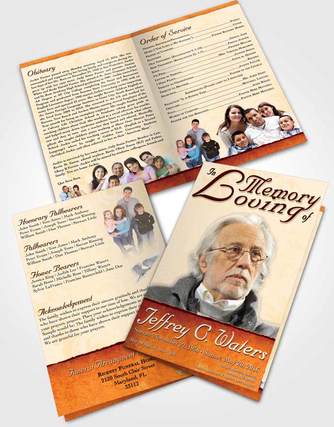 Bifold Order Of Service Obituary Template Brochure Peach Destiny