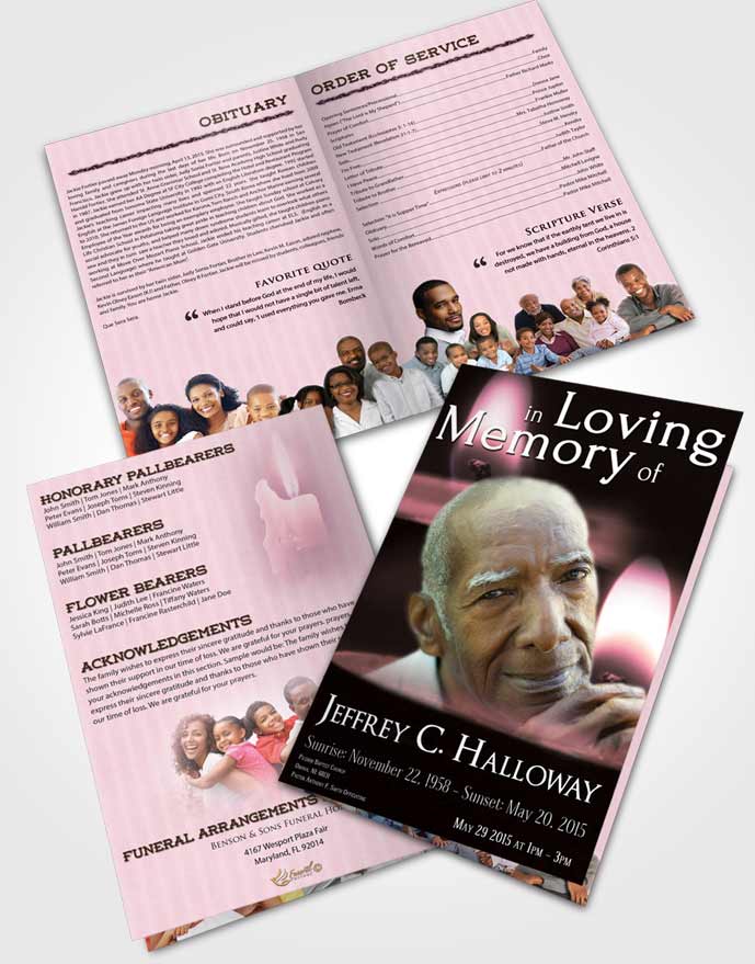 Bifold Order Of Service Obituary Template Brochure Pink Heaven Candle Light
