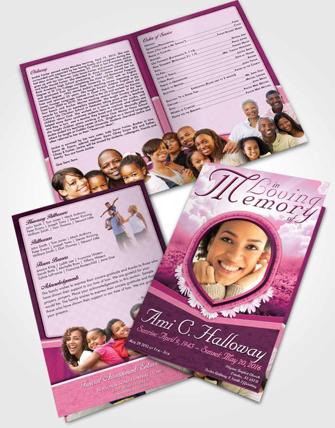 Bifold Order Of Service Obituary Template Brochure Pink Splendor