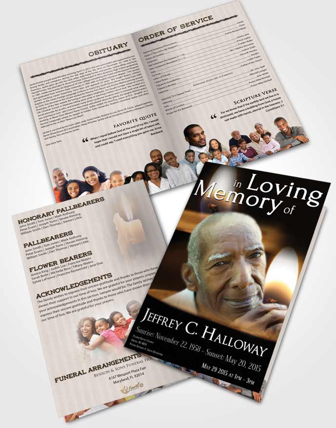 Bifold Order Of Service Obituary Template Brochure Soft Candle Light