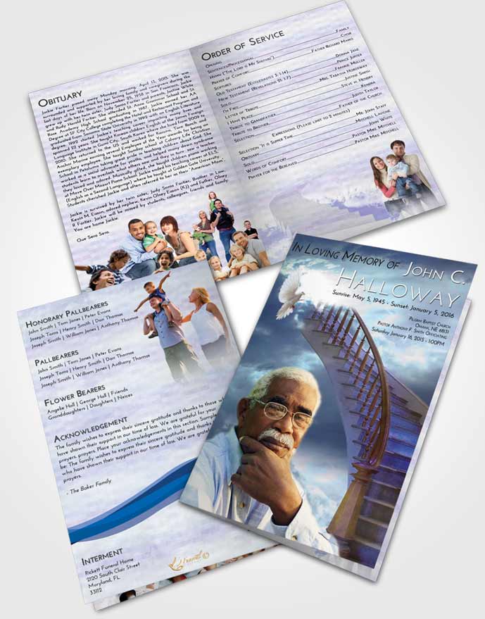 Bifold Order Of Service Obituary Template Brochure Stairway to Heaven Serenity