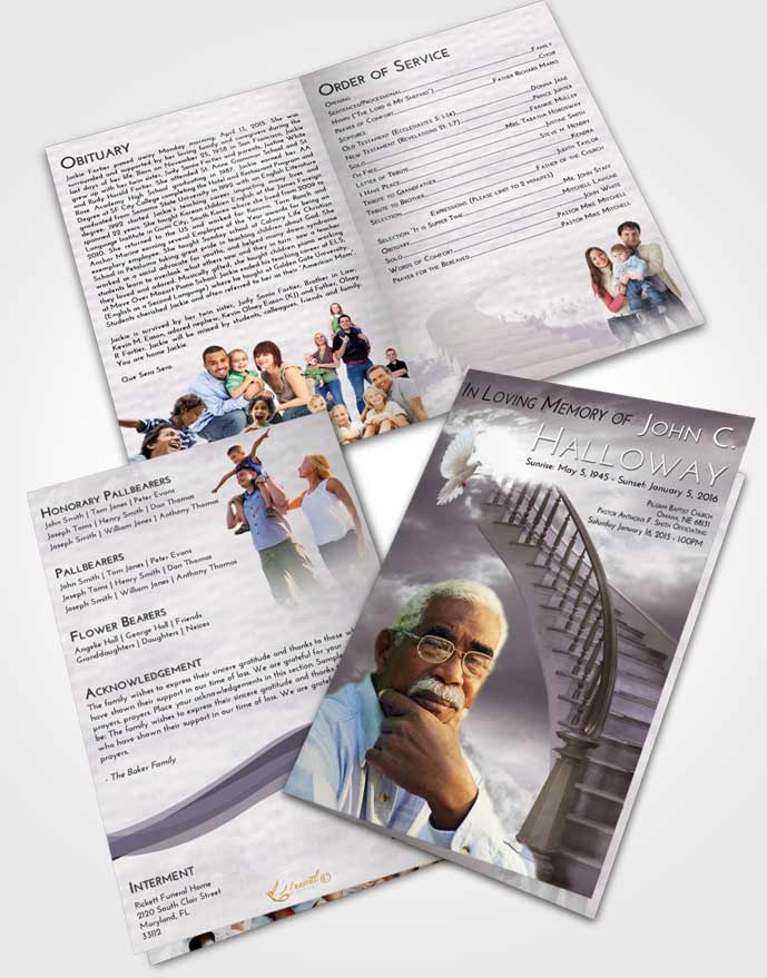 Bifold Order Of Service Obituary Template Brochure Stairway to Heaven Smile
