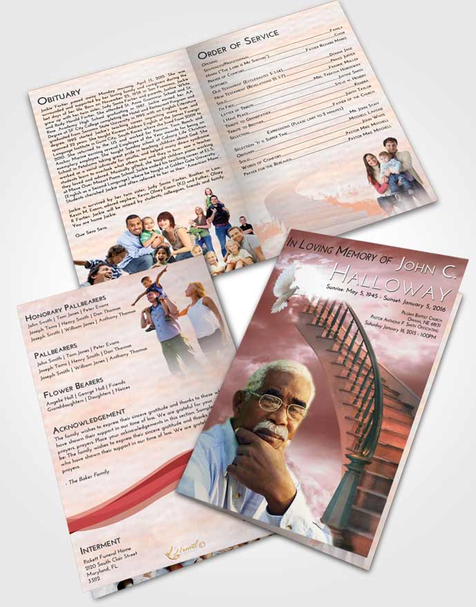 Bifold Order Of Service Obituary Template Brochure Stairway to Heaven Sunrise