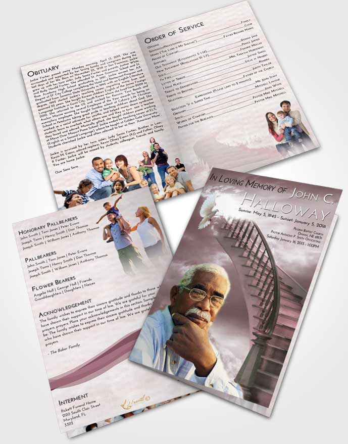 Bifold Order Of Service Obituary Template Brochure Stairway to Heaven Sunset
