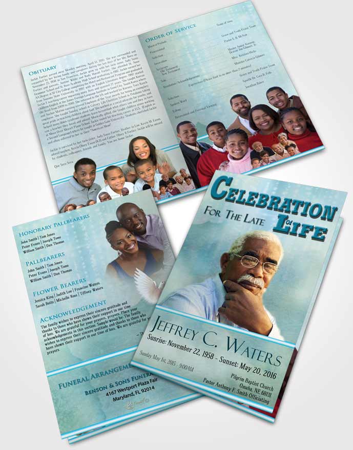 Bifold Order Of Service Obituary Template Brochure Tranquil Waters Timeless Love