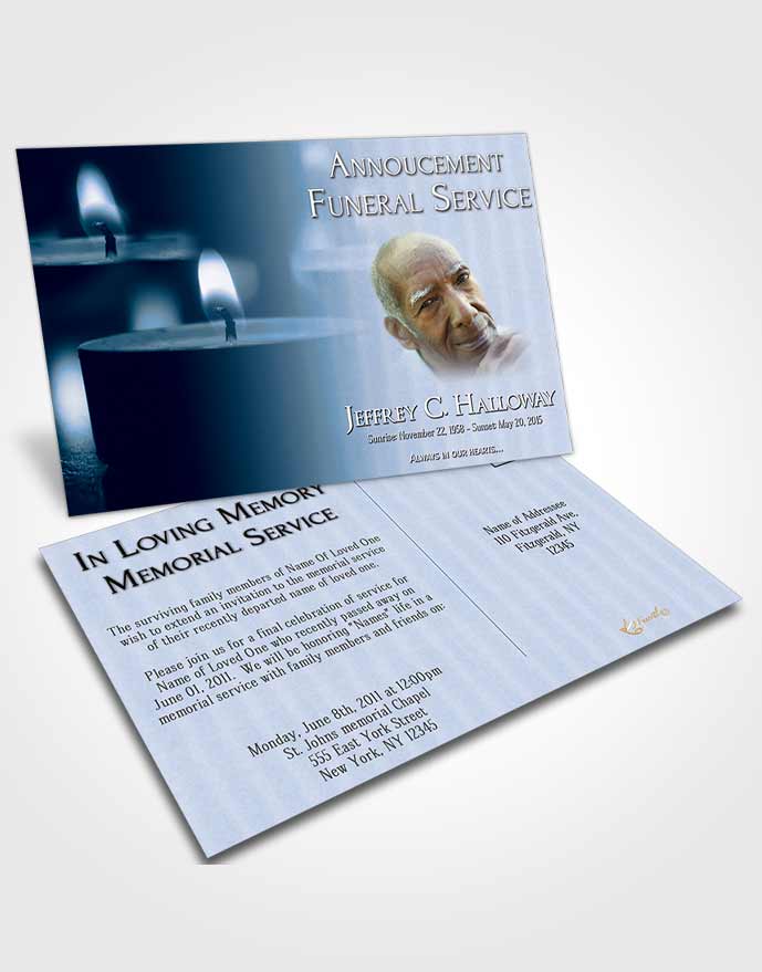 Funeral Announcement Card Template Blue Heaven Candle Light