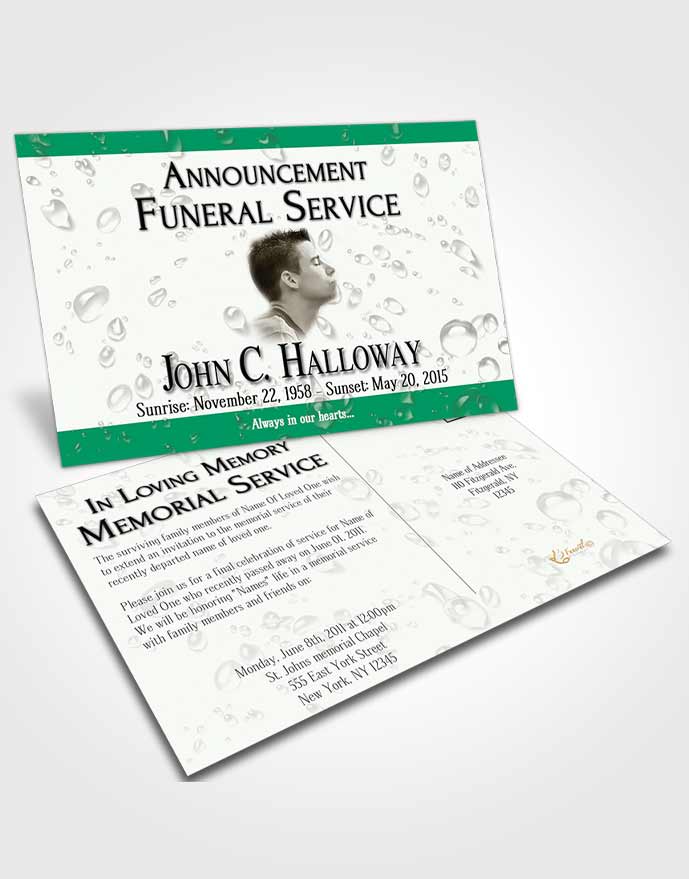 Funeral Announcement Card Template Emerald Enchantment