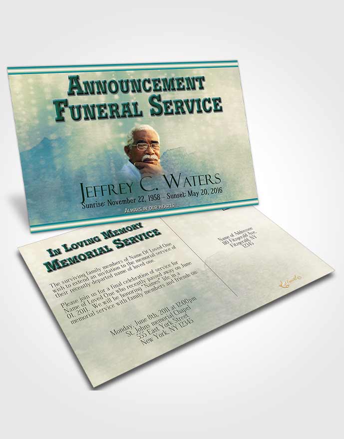Funeral Announcement Card Template Emerald Ocean Timeless Love