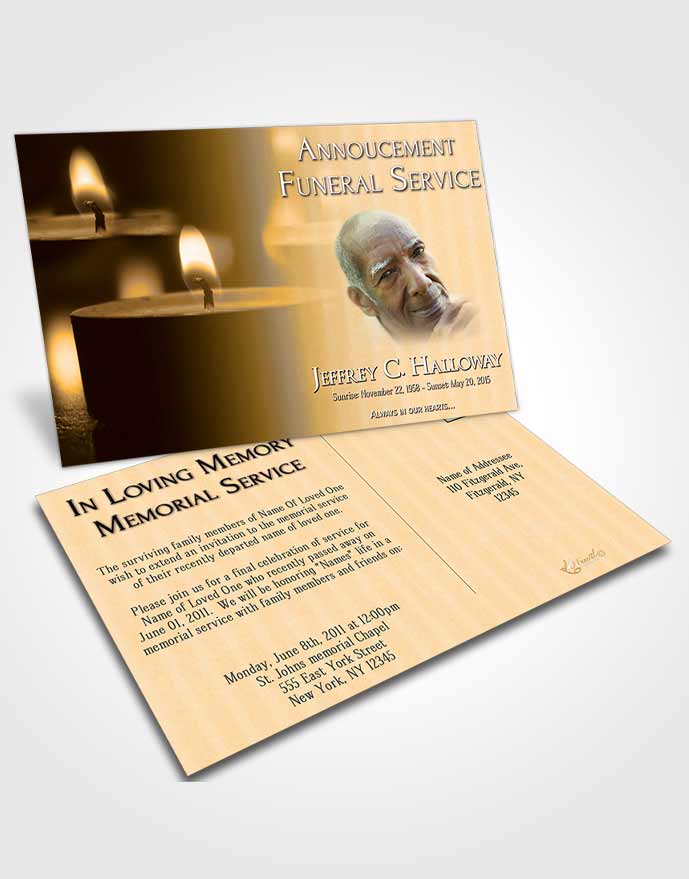 Funeral Announcement Card Template Golden Sunrise Candle Light