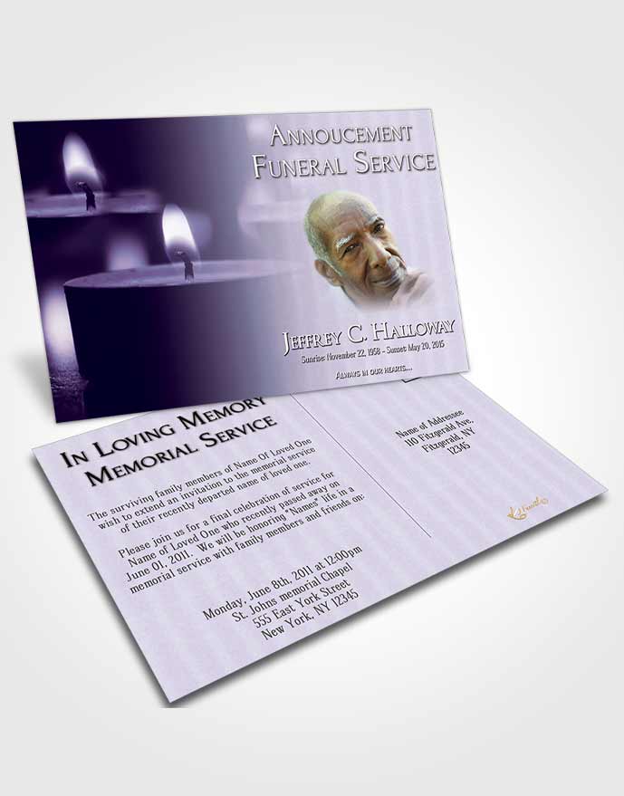 Funeral Announcement Card Template Lavender Purity Candle Light