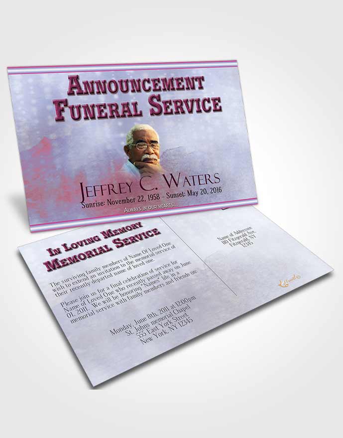 Funeral Announcement Card Template Lavender Sunrise Timeless Love