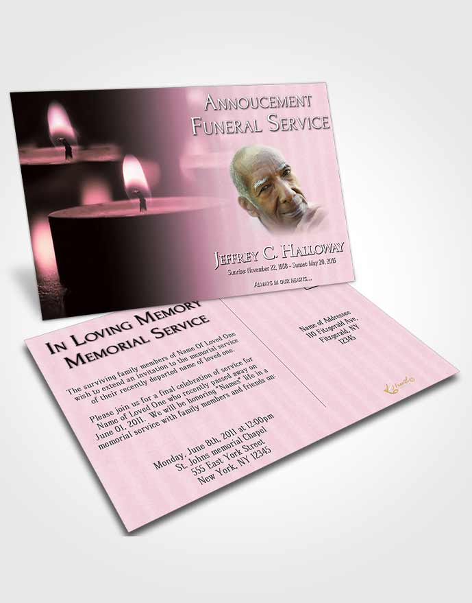 Funeral Announcement Card Template Pink Heaven Candle Light