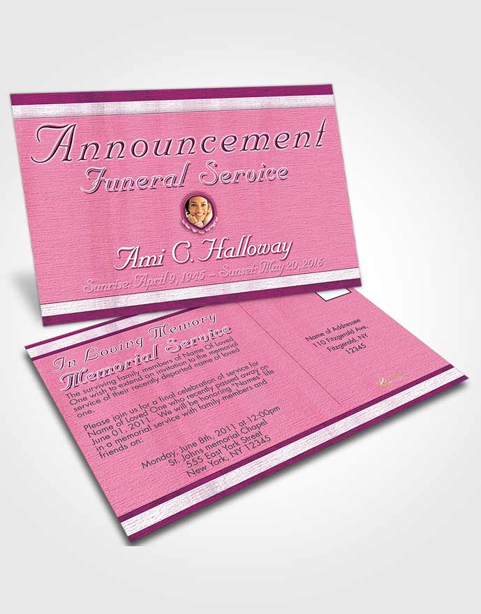 Funeral Announcement Card Template Pink Splendor