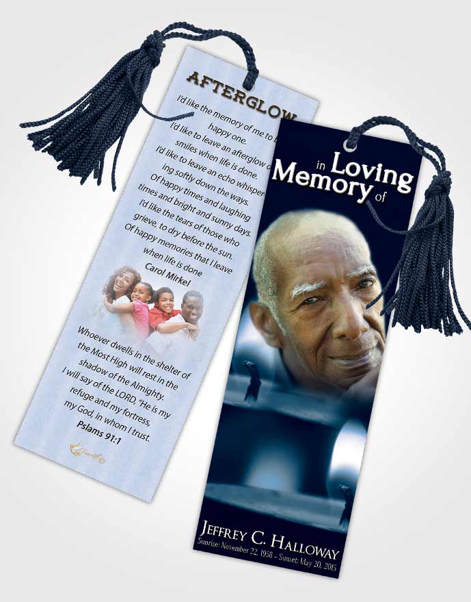 Funeral Bookmark Template Blue Heaven Candle Light