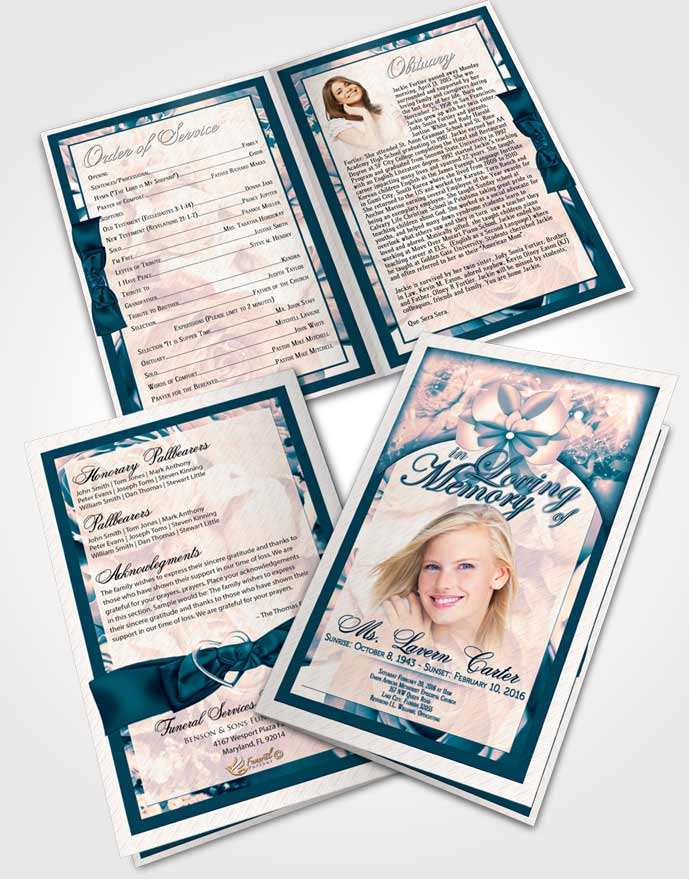 Bifold Order Of Service Obituary Template Brochure Ocean Sunset Petals in the Wind