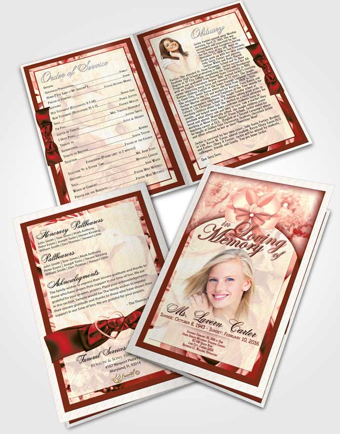 Bifold Order Of Service Obituary Template Brochure Ruby Essence Petals in the Wind