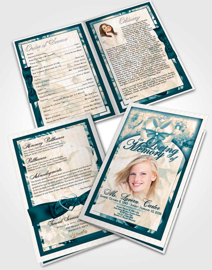 Bifold Order Of Service Obituary Template Brochure Tranquil Petals in the Wind