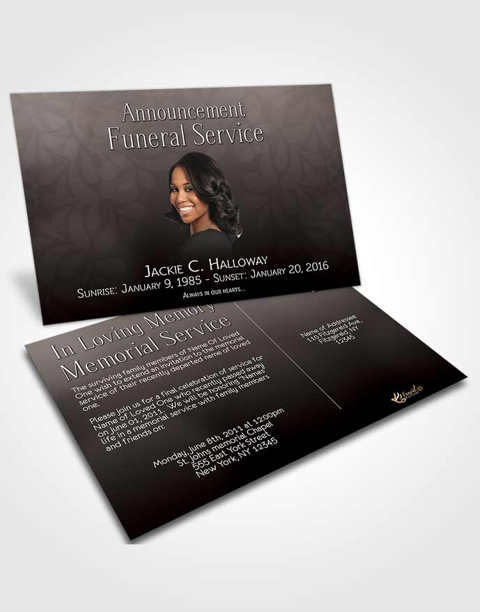 Funeral Announcement Card Template Divinity Black and White Memories