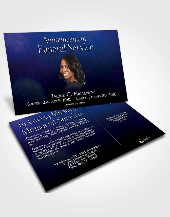 Funeral Announcement Card Template Divinity Deep Blue Ocean