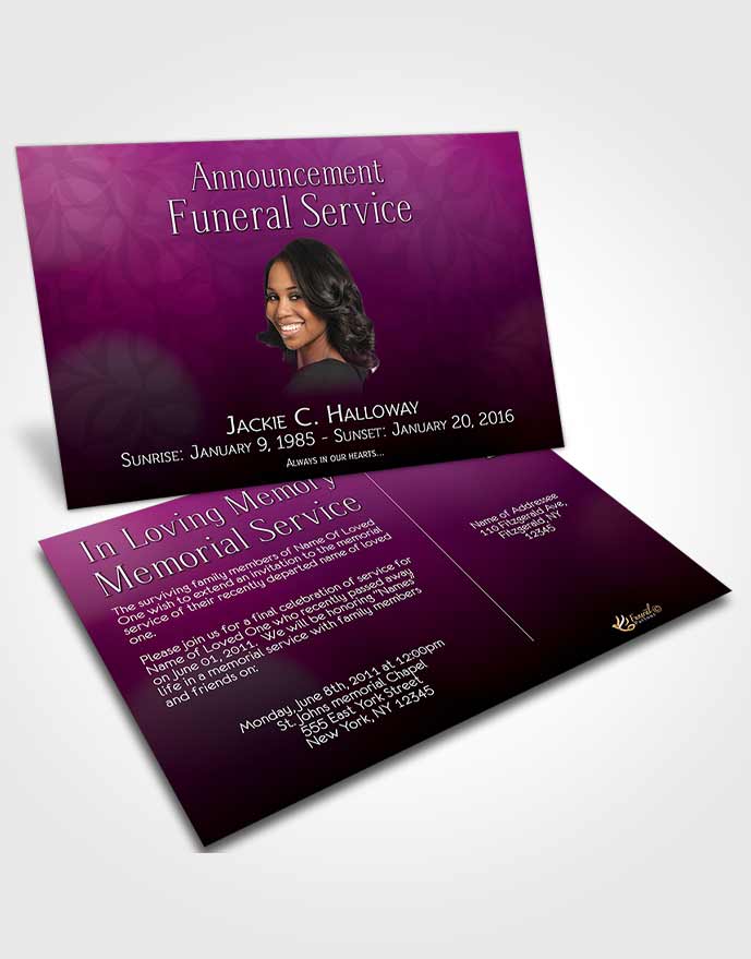 Funeral Announcement Card Template Divinity Fuchsia Harmony