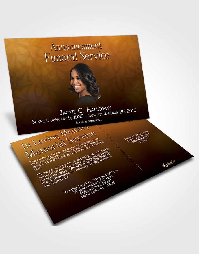 Funeral Announcement Card Template Divinity Gamboge Mist