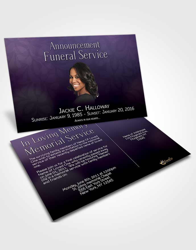 Funeral Announcement Card Template Divinity Lavender Rain